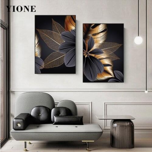 Black Gold Plant Canvas Painting Custom Leaves Flower Modern Luxury Poster and Prints Home Decoration Pictures Room Wall Art