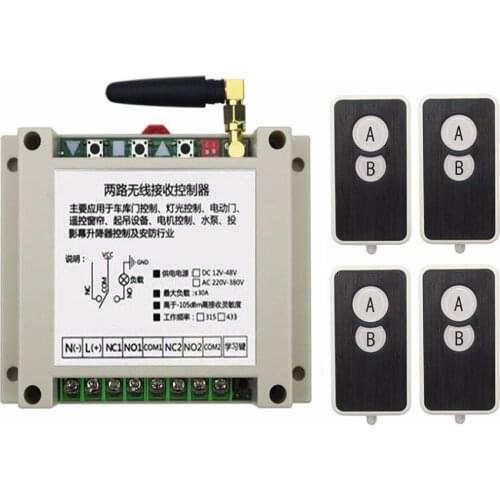 DC12V 24V 36V 48V 10A 2CH RF Wireless Remote Control Switch System 4 transmitter and 1 receiver universal gate remote control