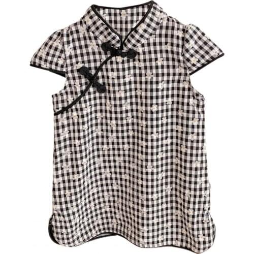 Baby Dress New Fashionable Elegant Plaid Pattern Elegant Skin Friendly Girls Sleeveless Cheongsam for Celebration