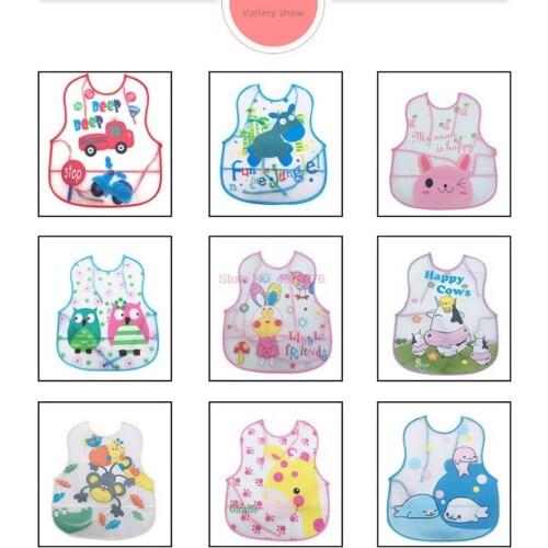 DHL 200pcs Baby Bibs Toddler Baberos Bavoir Waterproof Long Sleeve Apron Cartoon Animals Children Feeding Smock Bib Baby Stuff