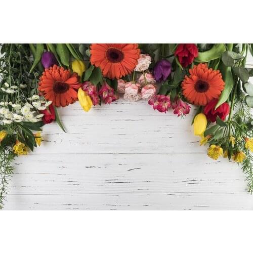 Wooden Board Colorful Flowers Photo Backdrop Custom Background for Children Birthday Valentines Day Photocall Photography Props