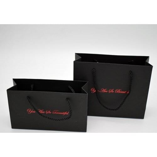 Classical black 250g paper bags with black rope hand bag customize size/logo, OEM&ODM hand paper bags factory drop shipping glob