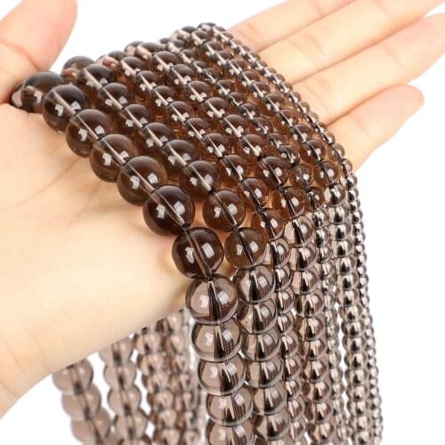 15" Strand Natural Stone Beads Smooth Brown Clear Quartz Crystals Round Loose Beads For Jewelry Making Bracelet Neck 4-12mm