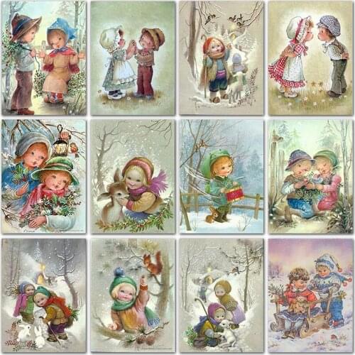 Full Square / Round 5D Diy Diamond Painting Christmas Cartoon Girl Diamond Embroidery Cross Stitch Snowman Mosaic Art Home Decor