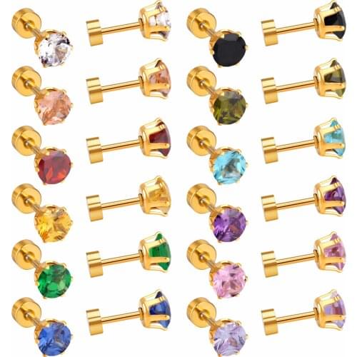 LUXUKISSKIDS 12Pairs/Lots Stainless Steel 3mm Round Cubic Zirconia Stud Earring Fashion Jewelry Party Wholesale Screw Back Stud
