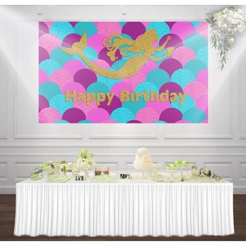 Little Mermaid Birthday Party Girl Princess Backdrop Mermaid Scales Background Cartoon Gold Turquoise Under The Sea Backdrops