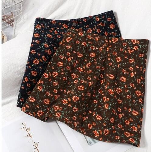 Winter Sweet Skirt Womens New Corduroy Short Skirt High Waist Floral Wrap Hip Skirt