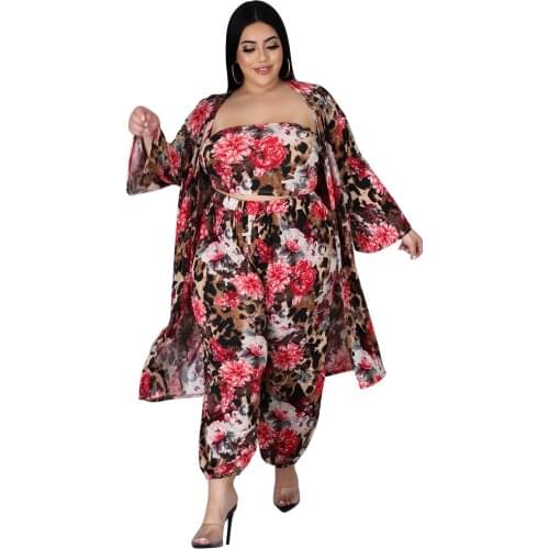 Fashion three-piece suit printed chest wrap cloak set Sexy plus size autumn women clothing wholesale