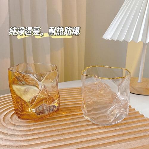 InsCreative Irregular Transparent Glass Cup Nordic Simple Special-shaped Large Capacity Water Cup Household Whiskey Twisting Cup