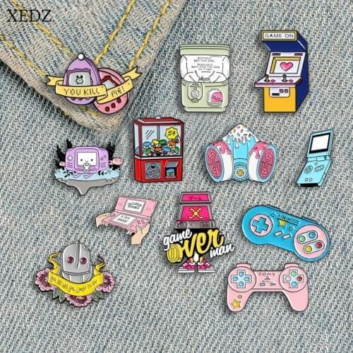 XEDZ New childhood game doll machine Super person QQ egg brooch collection fashion denim clothes pendant jewelry gift