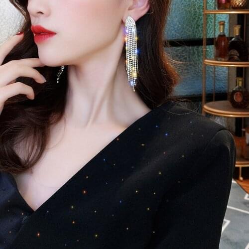 New classic exaggerated crystal earrings ladies long earrings tassel rhinestone earrings fashion ladies Korean earrings jewelry