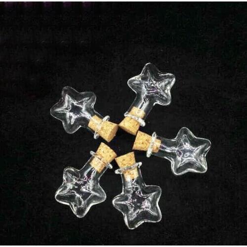 Wholesale 300sets/lot wishing Glass Bottle jar Vial pendant star with Cork plug Stopper Container Mini DIY Empty Pot