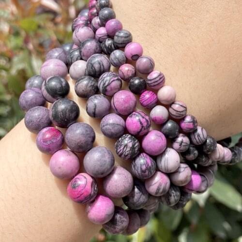 Wholesale Natural Rose Red Web Rhodonite Stone Round Beads For Jewelry Making 6/8/10mm Spacer Loose Beads Diy Bracelet Necklace