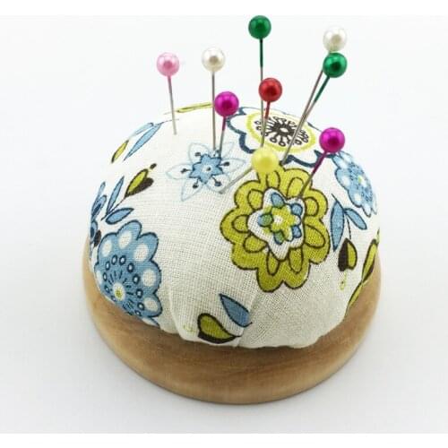 1Pcs Ball Shaped Random Color DIY Craft Needle Pin Cushion Holder Sewing Stitch Needlework Wood Bottom Pincushions