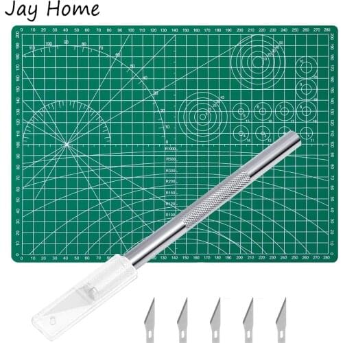 Precision Cutter Knife with A4 Size Self Healing Cutting Mat Carving Knife Set for Sewing Craft Fabric Leather Cloth Cutting Set