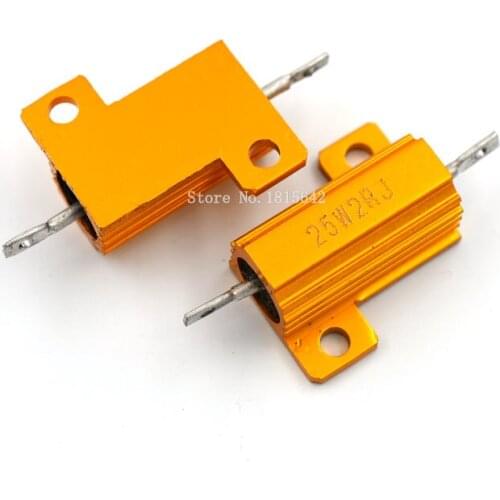 RX24 25W 2R 2RJ Power Metal Shell Aluminium Gold Resistor 25Watt 2 ohm High Power Heatsink Resistance Golden Heat Sink Resistor
