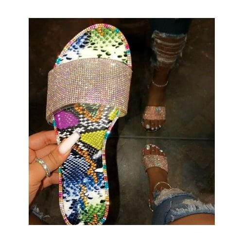 2020 New Summer Women Crystal Woman Bling Soft Female Candy Color Flip Flops Outdoor Ladies Slides Hot Beach Shoes