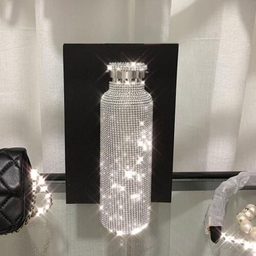 Sparkling High-end Insulated Bottle Bling Rhinestone Stainless Steel Thermal Bottle Diamond Thermo Silver Water Bottle with Lid