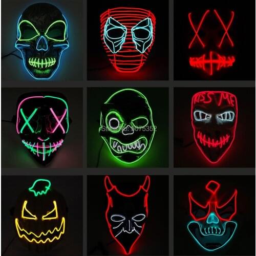 Newest Design EL Wire Glowing Mask Party Rave Neon Led Mask Halloween Decor Horror Clown Light Up Mask Masque Masquerade