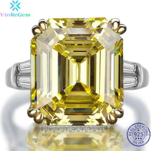 Vinregem Classic 100% 925 Sterling Silver Asscher Cut Created Moissanite Diamonds Gemstone Wedding Engagement Rings Fine Jewelry