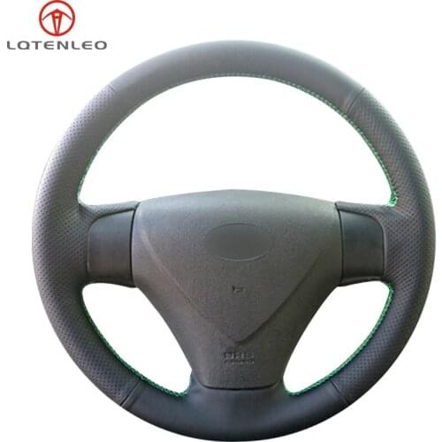 LQTENLEO Black Genuine Leather Car Steering Wheel Cover For Hyundai Accent 2005-2011 Getz 2005-2011 Kia Rio Rio5 2004-2009