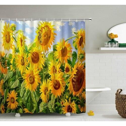 3d Printing Sunflower Flower Shower Curtains Bathroom Curtain Waterproof Polyester Cloth With Hook Bath Home Decor