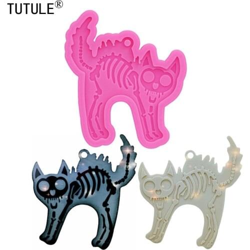 Mirror Skelekitty Cat Epoxy Resin Polymer Clay Jewelry Mold,Keychain Pendant earrings Hand Made Flexible Silicone Rubber Mold