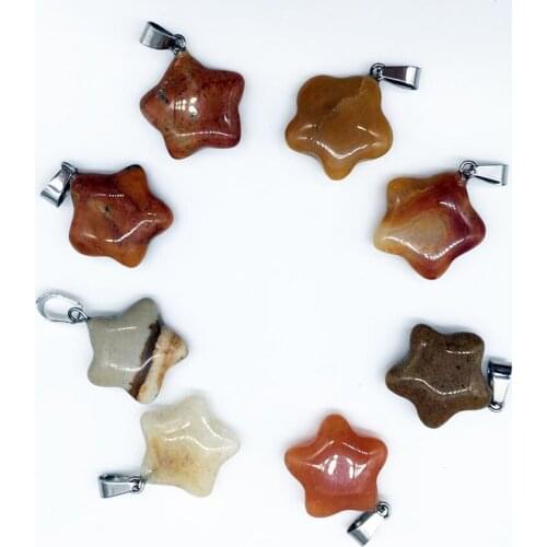 1pcs Mixed color D natural stone quartz crystal pentagram star necklace pendant for Jewelry