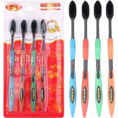 4pcs/set Double Ultra Soft Bamboo Charcoal Toothbrushes Nano Brush Oral Care For Adults Bamboo Toothbrush