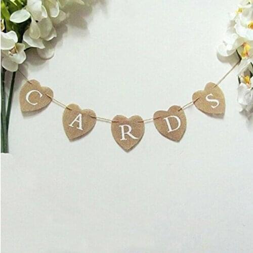 5pcs Love Heart Shape Linen Banner Wedding Party Decor Hanging Banner Wedding Party DIY Decoration Supplies