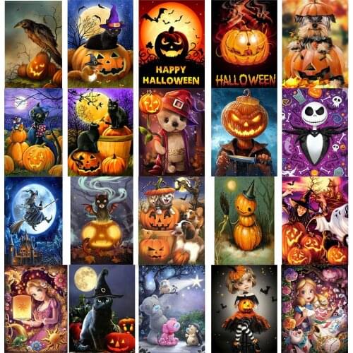 5D DIY Diamond Painting Halloween Round Square Drill Cartoon Embroidery Cross Stitch Kit Pumpkin Rhinestone Picture Home Decor