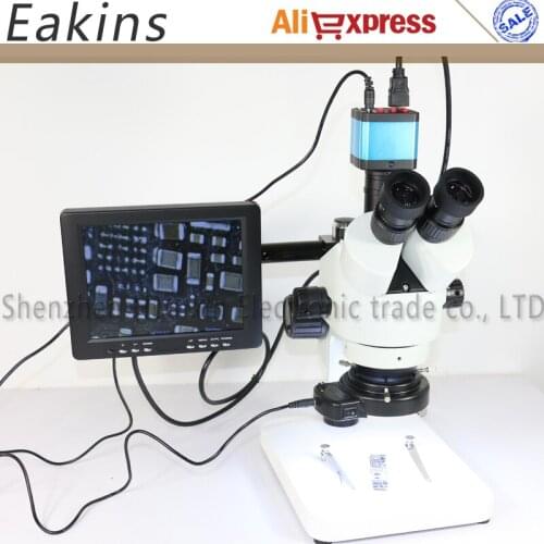 7-45X Simul-focal Trinocular Stereo Microscope+18MP HDMI USB Industrial Video Digital Camera+144 LED Light +8" LCD