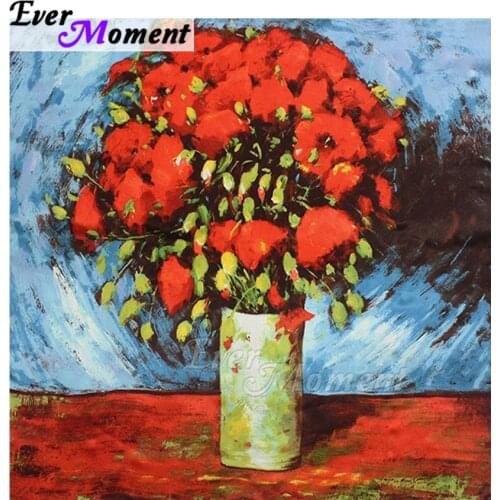 Ever Moment Diamond Painting 5D DIY Handmade Picture Of Rhinestone Red Flower Cross Stitch Home Diamond Embroidery ASF1793