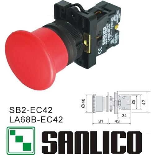 Emergency stop switch mushroom head push button switch SB2(LA68B XB2)-EC42 momentary spring return