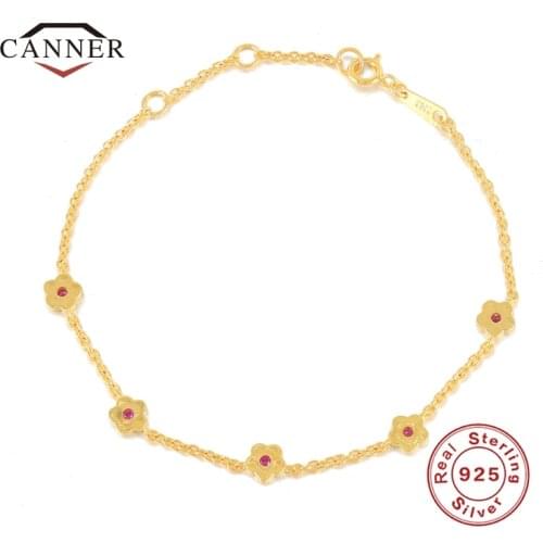 CANNER Bracelete Prata 925 100% 925 Sterling Silver Flower Bracelet for Women Charm Bracelets Silver 925 Jewelry length 20CM