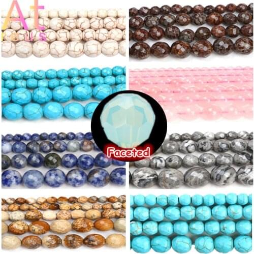 Faceted Map Jaspers Natural Stone Beads Turquoises Sodalite Alabaster rosequartz Loose Spacer Beads For Jewelry Making Bracelet
