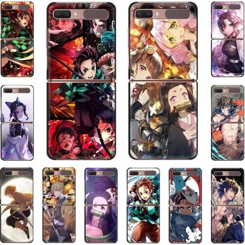 Phone Case For Samsung Galaxy Z Flip Fold Hard PC Cover For Galaxy ZFlip 5G Mobile Bag Back Shell Demon Slayer cute Anime