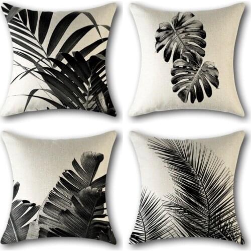 Ink Plant Leaves Cushion Cover Throw Pillow Case for Home Chair Sofa Decoration Square Pillowcases