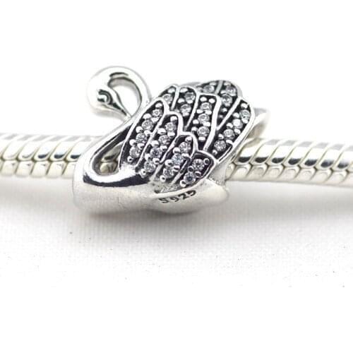 Clear CZ Swan Shape Silver Beads for Jewelry Making Pave Stone Crystal Charm Beads for Silver 925 Bracelets Women Jewelry Fine