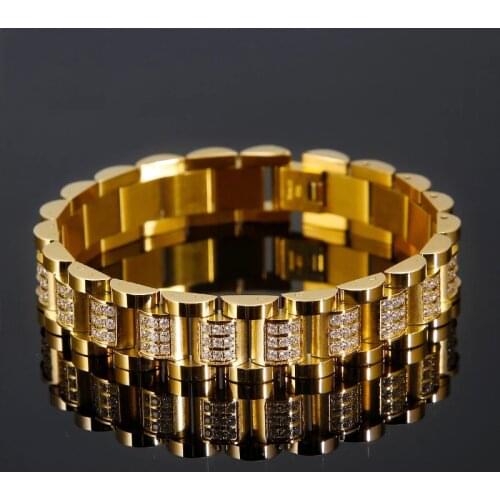 Men Women Stainless Steel Setting CZ Zircon Bracelet Hiphop Luxury Heavy Gold Bike Crystal Bracelets Charm Jewelry Accessories
