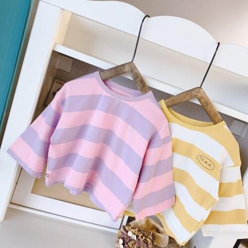 Girls and Boys T Shirt Long Sleeve Shirt Casual Loose Striped School T-shirt Baby Boy Round Collar Bracelet Sleeve Tees Clothes