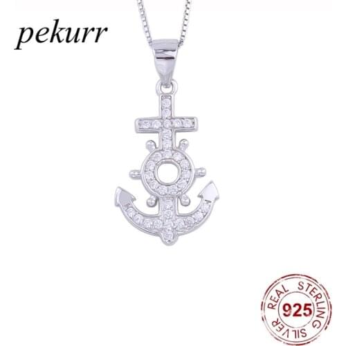 Pekurr 925 Sterling Silver Zircon Cross Rudder Anchor Necklace For Women Crystal Geometry Pendants Choker Fashion Jewelry
