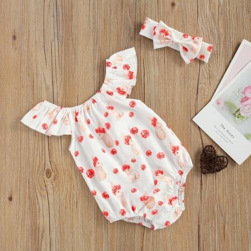 2pcs Girl Jumpsuits 0-24M Easter Newborn Baby Girl Romper ＋ Headband Infant Jumpsuits Sunsuit Summer Clothes Outfits