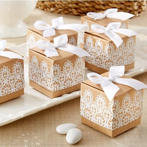 AVEBIEN 50pcs Kraft Favor Box Baby Shower Candy Box Wedding Favor Chocolate Paper Gift Box Packaging Birthday Party Decorations