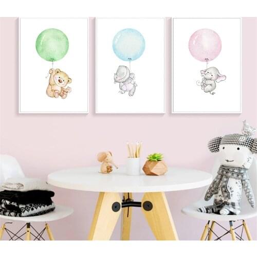 Colorful Balloon Animal Canvas Print Bear Elephant Poster Painting Nursery Wall Art Prints Nordic Wall Pictures Girl Room Decor