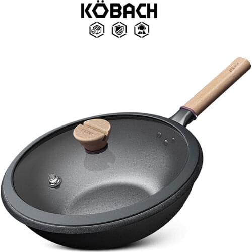 KBH 34cm fry pan cooking fry pan nonstick bottom with anti-scalding wooden handle anti-overflow cooking wok chinese wok