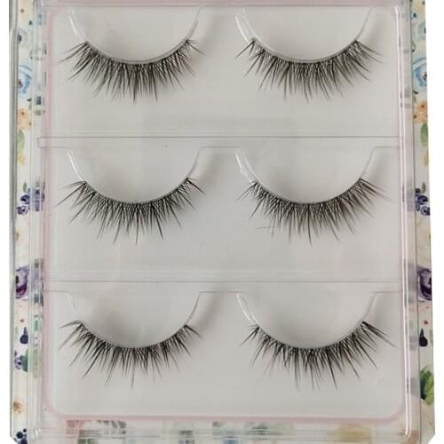 Top sale 3 Pair 3D Mink Lashes Natural HandMade Full Strip Lashes Transparent terrier Short Mink Lashes Style False Eyelashes