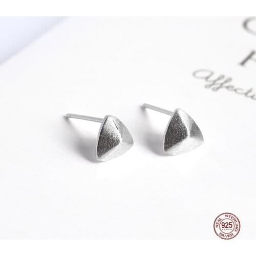 LKO NEW 925 Sterling Silver Geometry Three-Dimensional Triangle Stud Earrings Jewelry For Girlfriend Students Gift