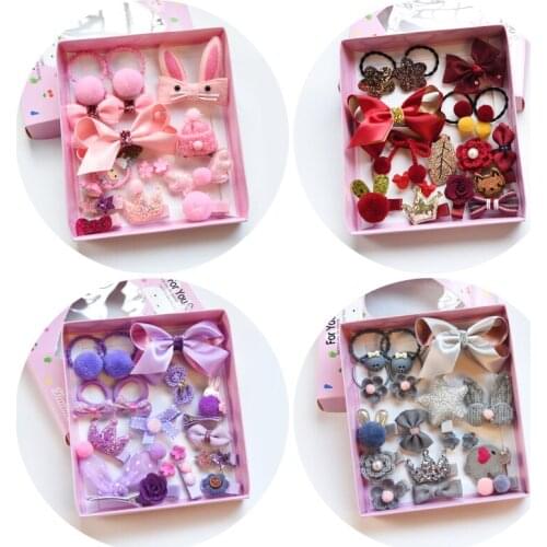 Fashion Children Headwear 18PCS/Set Bowknot Hair Clips Gum Elastic Bands Hair Accessories Barrettes Scrunchies For Cute Baby