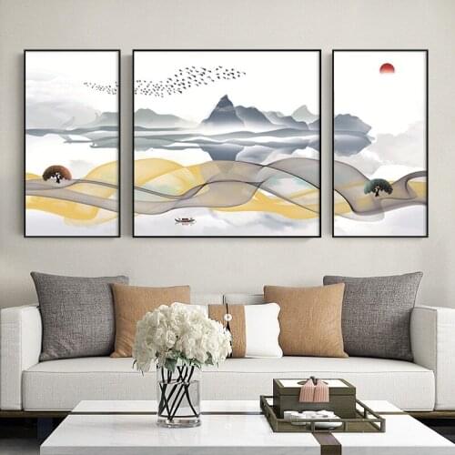3pcs Abstract Sunrise Landscape Wall Art Canvas Paintings Nordic Picture Poster Print for Living Room Office Interior Home Decor